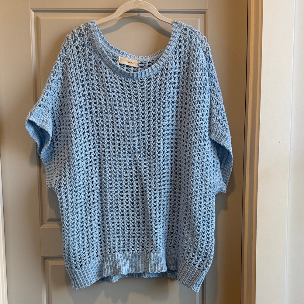 By Together Light Blue Open-Knit Sweater